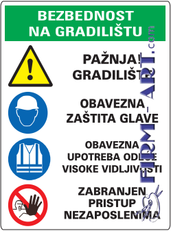 Zbirne table za gradilišta - BEZBEDNOST NA GRADILIŠTU tabla 4 znaka (Sito štampa firm-art.com) 
